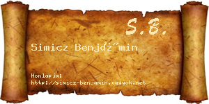 Simicz Benjámin névjegykártya
